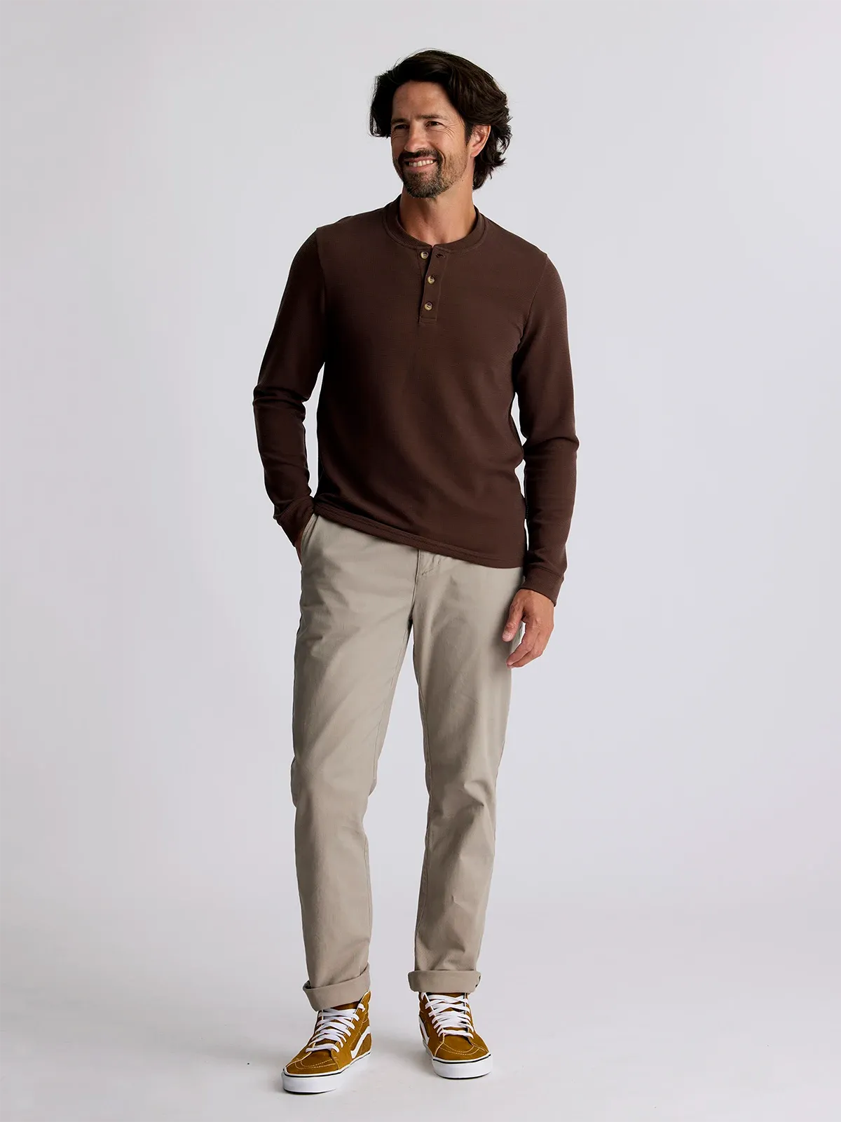 Men's Waffle Long Sleeve Henley - Chestnut