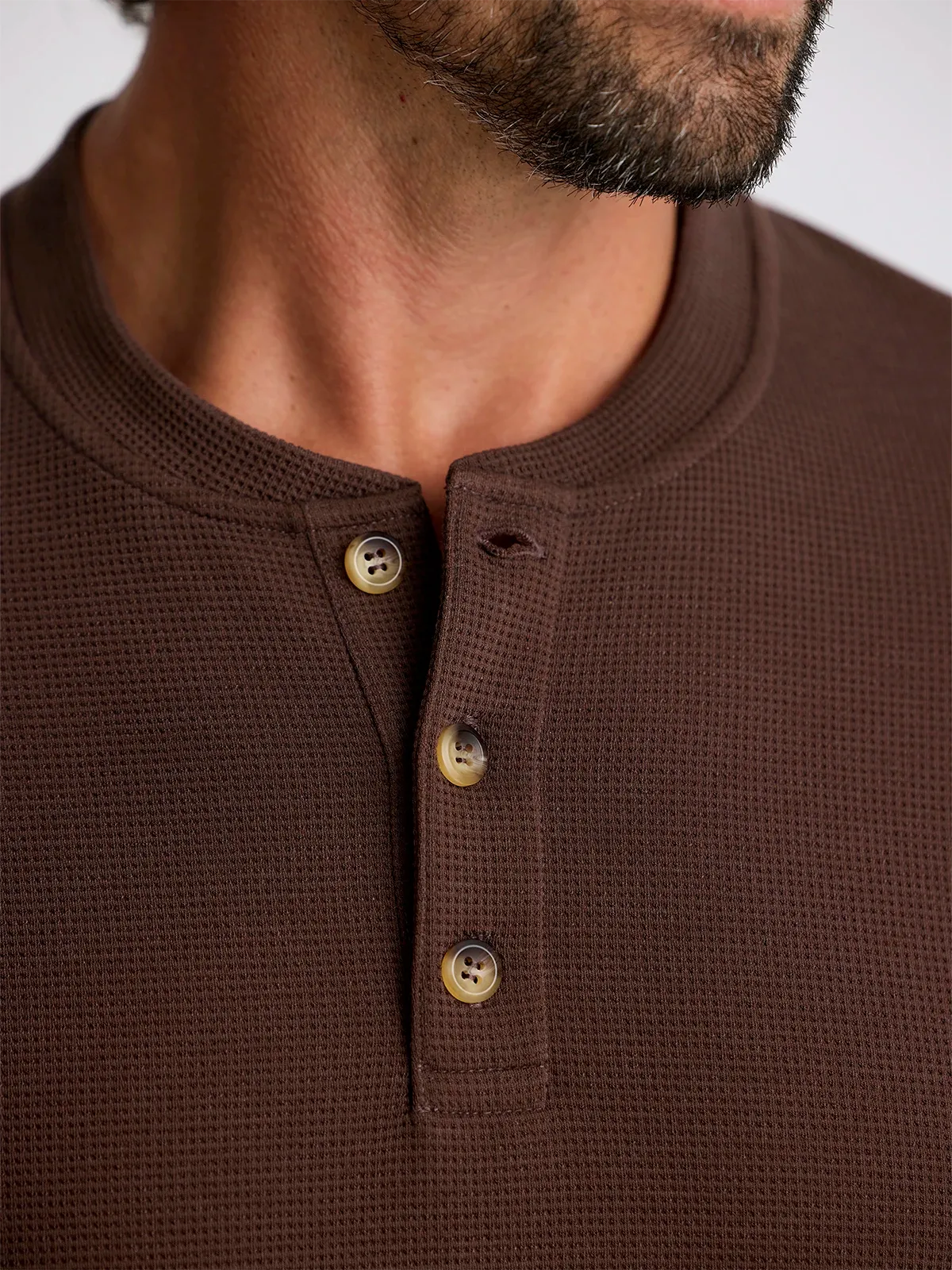 Men's Waffle Long Sleeve Henley - Chestnut