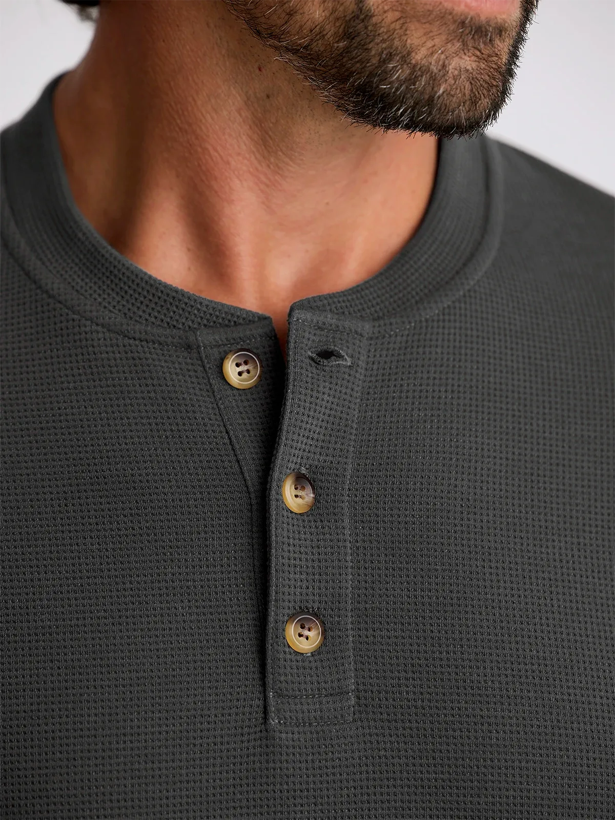 Men's Waffle Long Sleeve Henley - Midnight