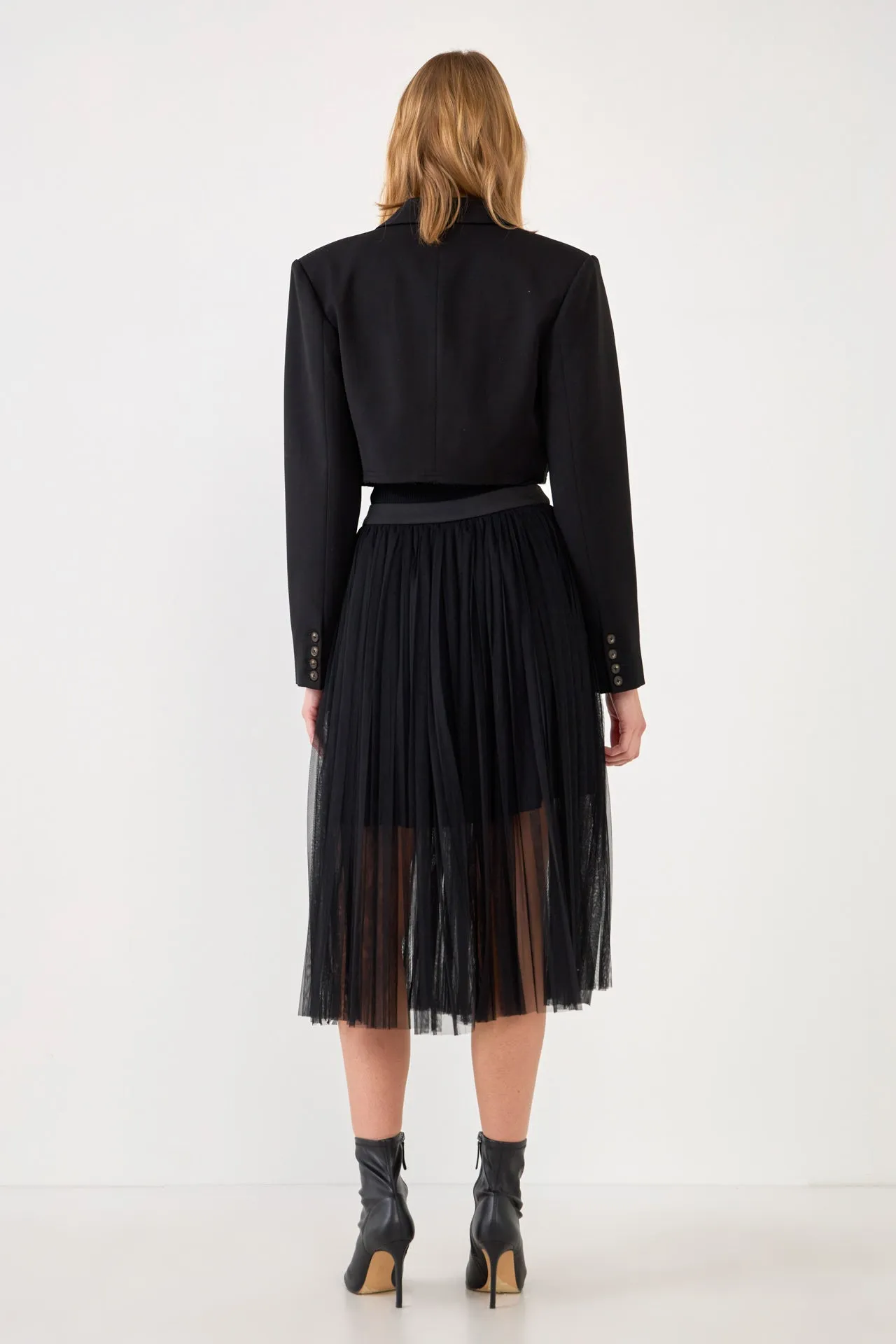 Mesh Combo Pleats Skirt