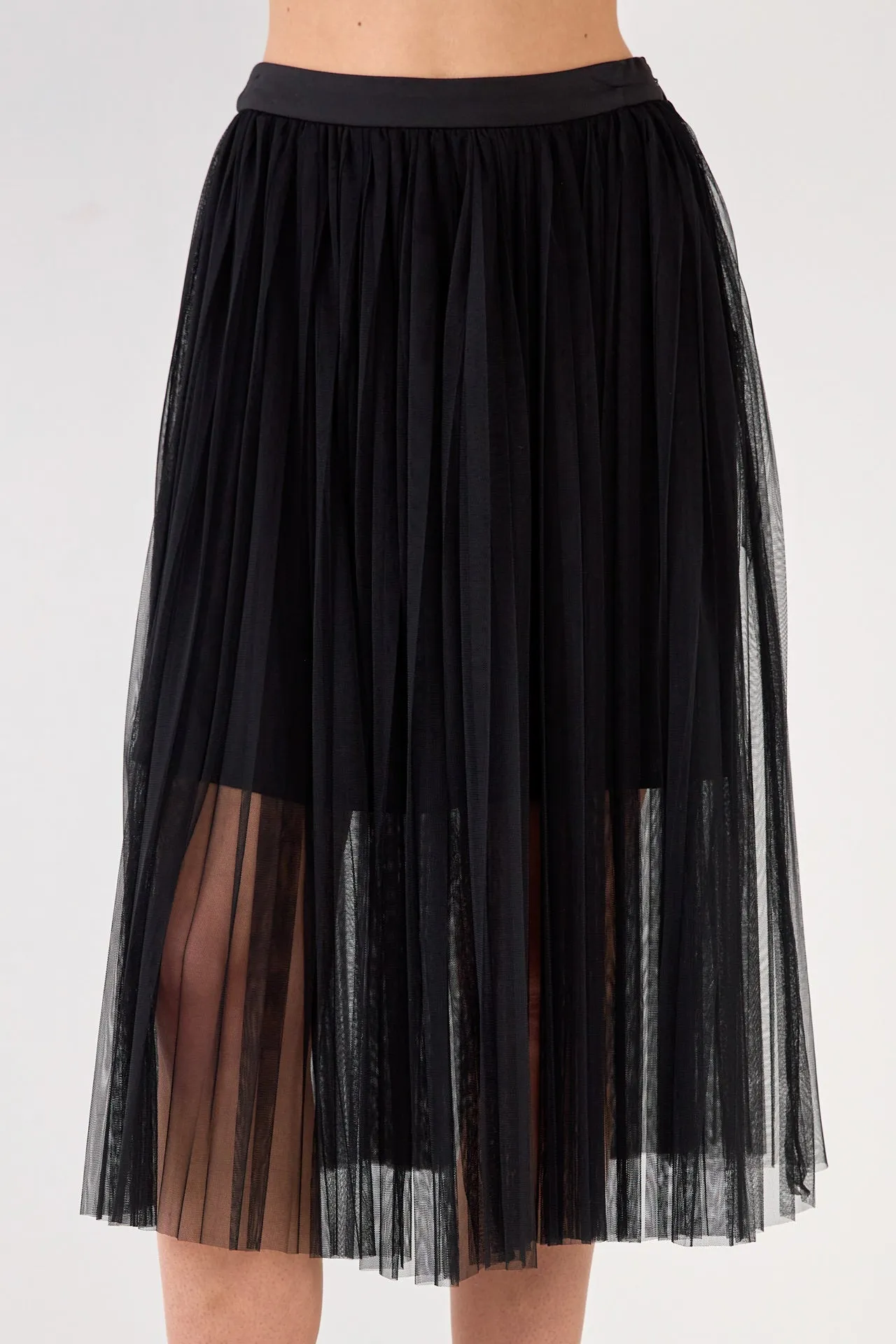 Mesh Combo Pleats Skirt