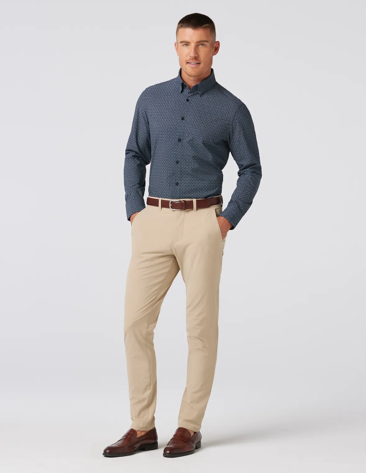 Mizzen   Main Leeward LS Dress Shirt Navy Diamond