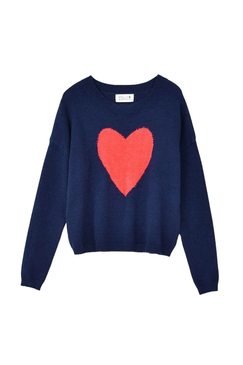 Molly Bracken Navy Sweater W/Red Heart MME152CN 5108