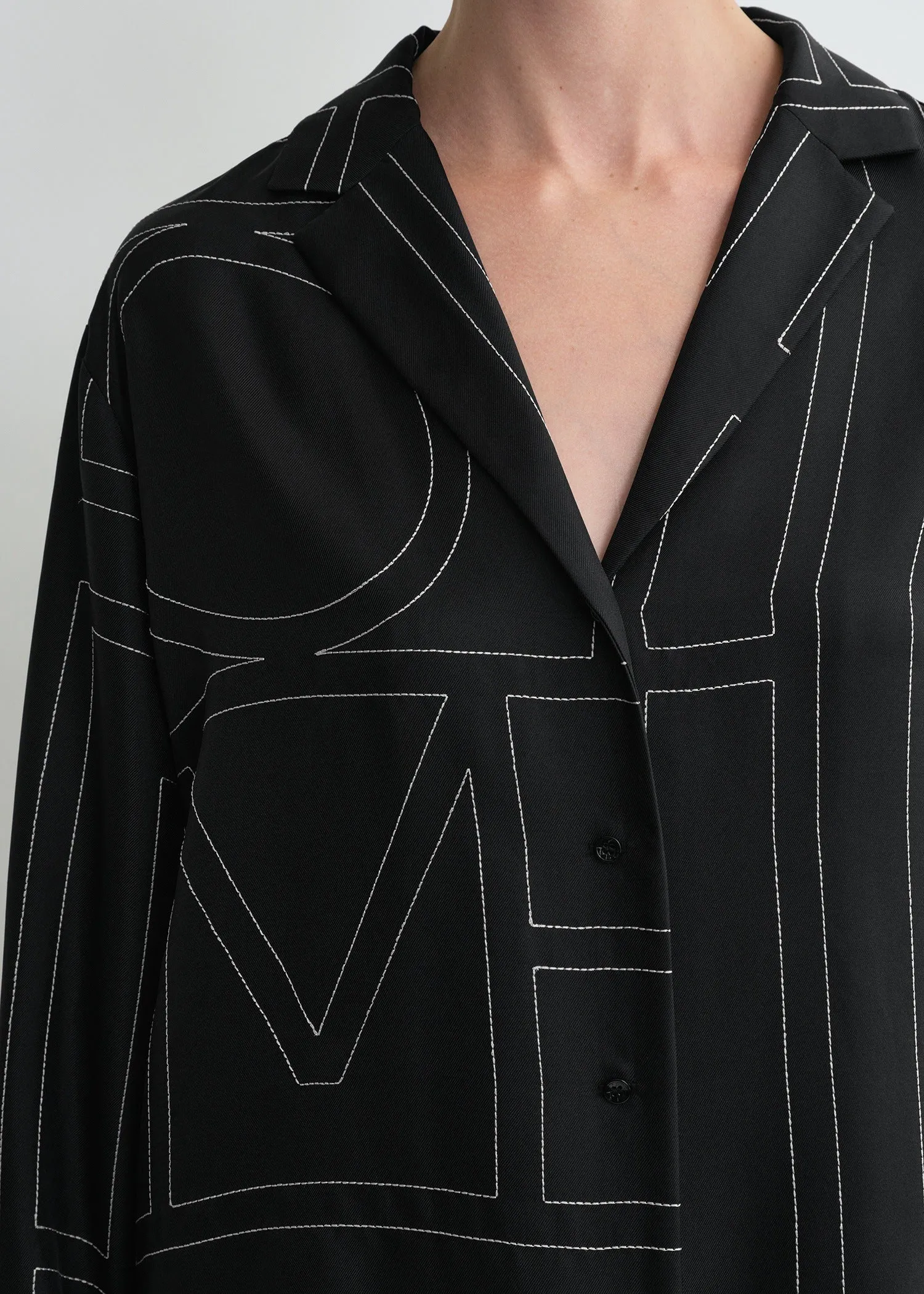 Monogram silk pj top black