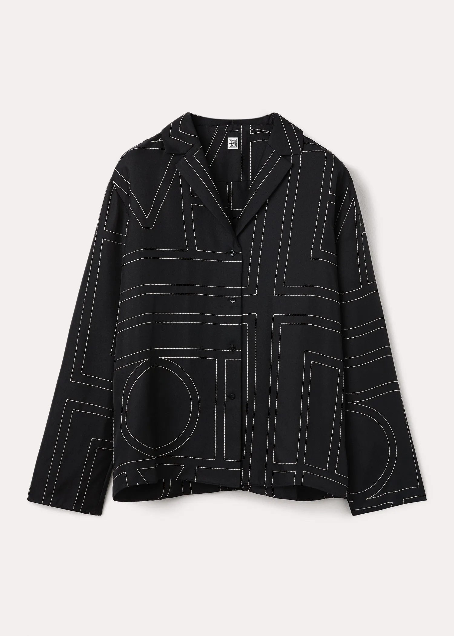 Monogram silk pj top black