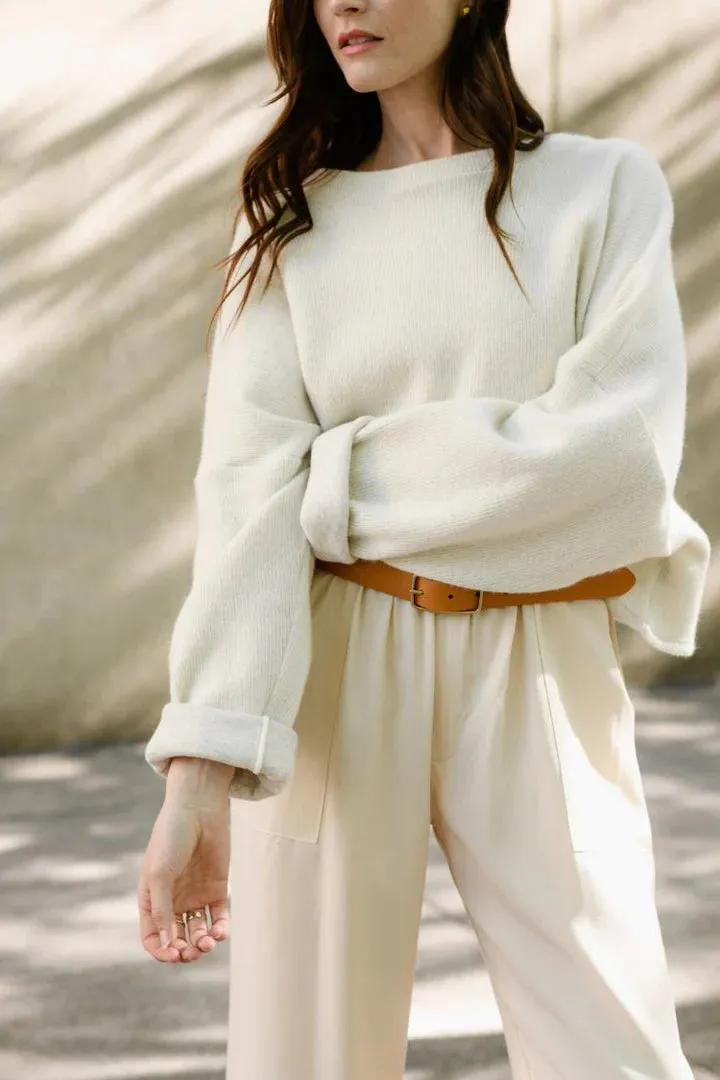 Natalie Busby Cropped Crew Sweater in Ivory