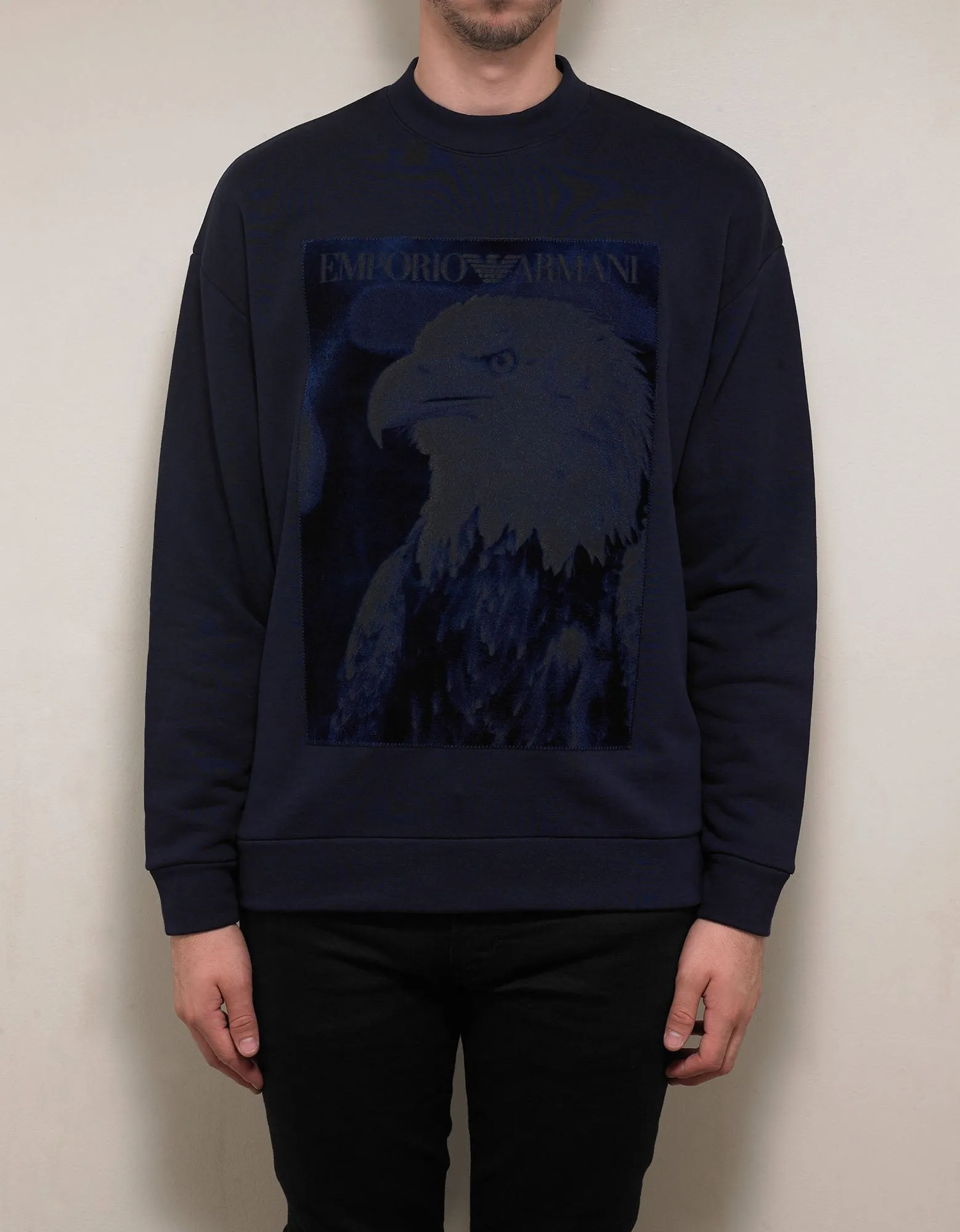 Navy Blue Velvet Eagle Patch Sweatshirt