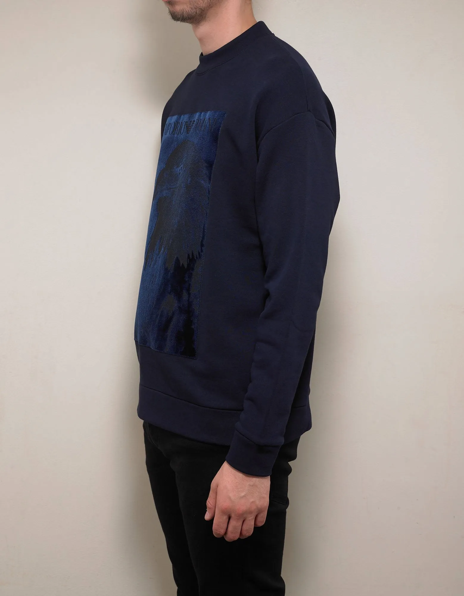 Navy Blue Velvet Eagle Patch Sweatshirt