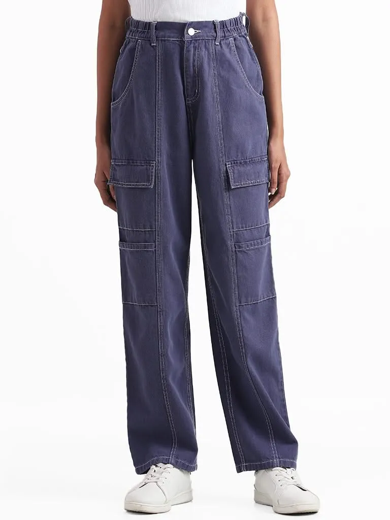 Nuon Prune Blue Straight - Fit Mid Rise Jeans