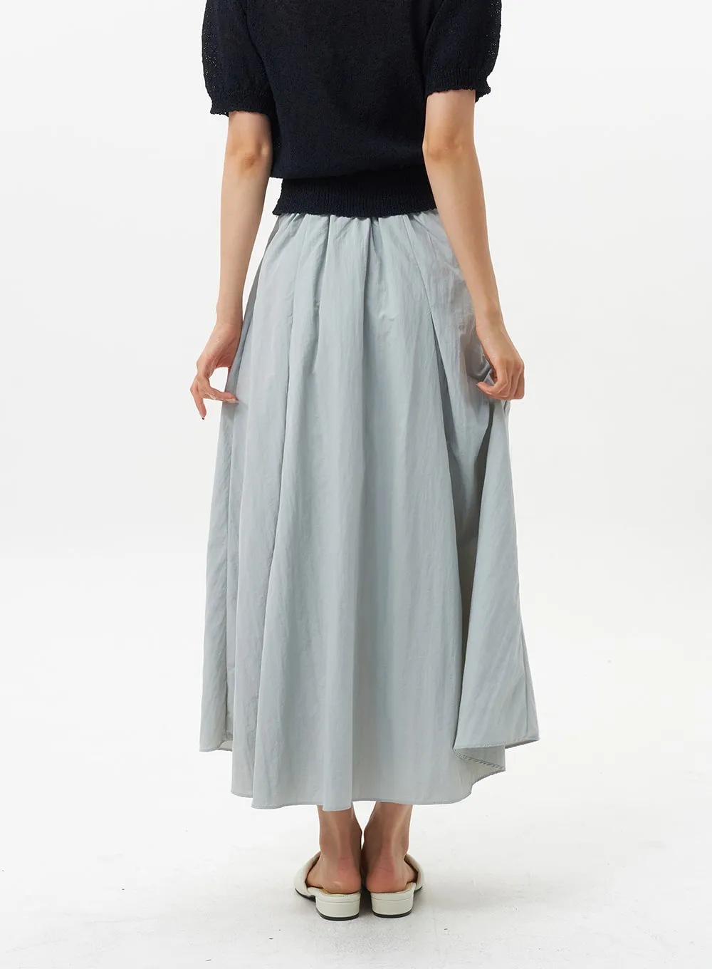 Nylon Pleated Maxi Skirt OU326