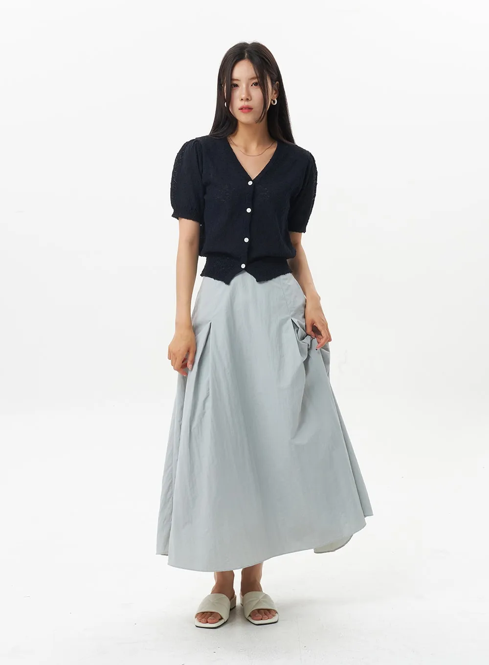 Nylon Pleated Maxi Skirt OU326