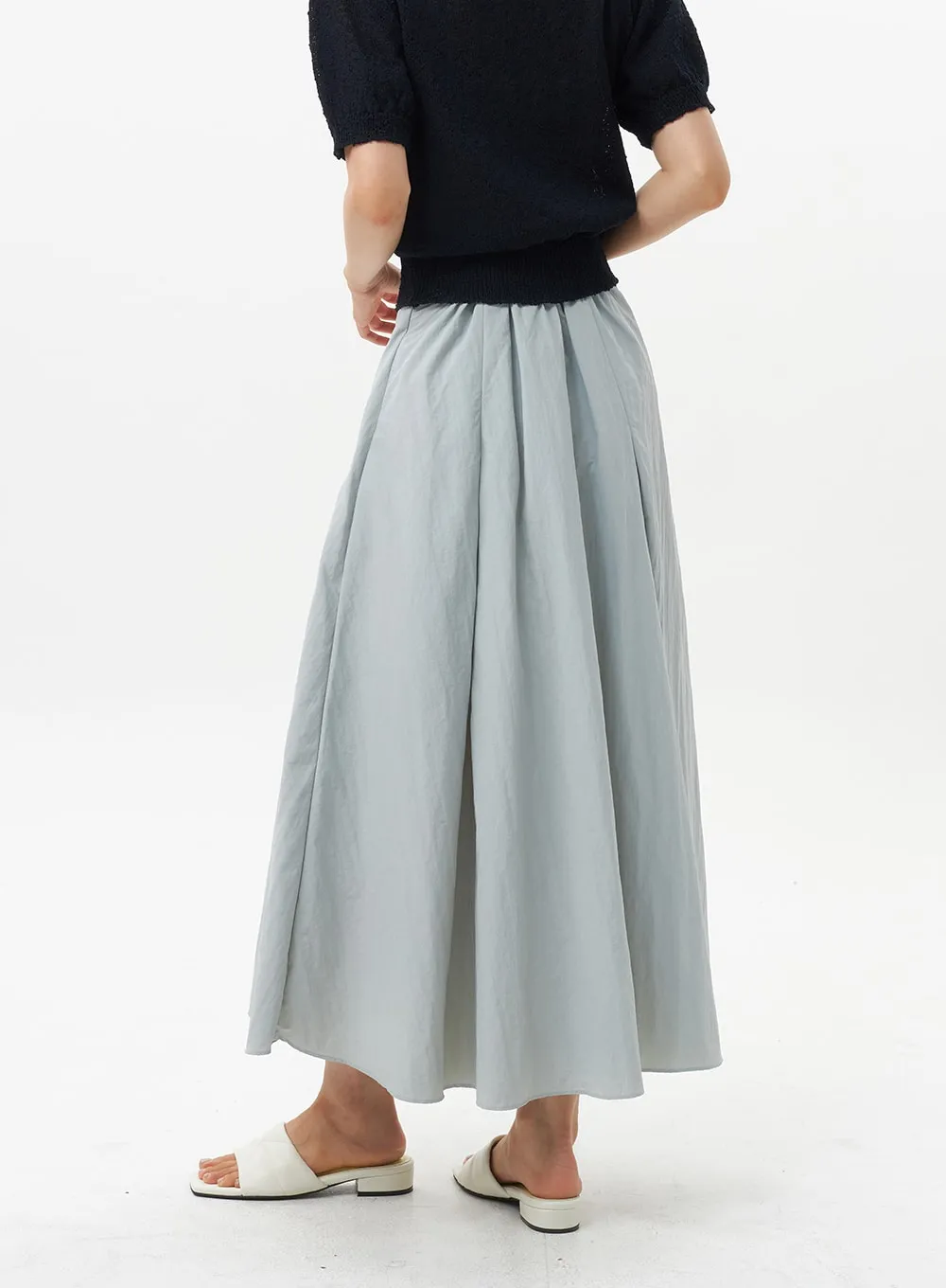 Nylon Pleated Maxi Skirt OU326