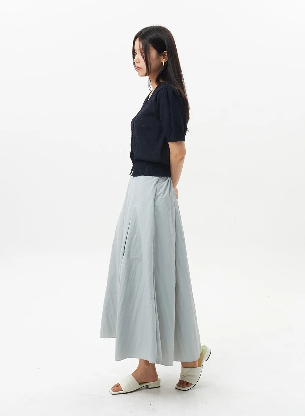 Nylon Pleated Maxi Skirt OU326