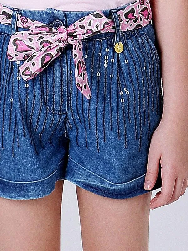 One Friday Blue Denim Sequin Shorts