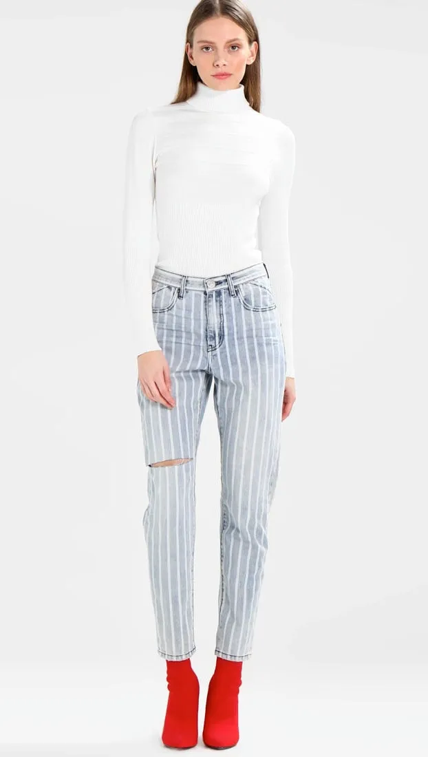 One Teaspoon Legends Denim High Waist Mom Jeans Rocky Stripe