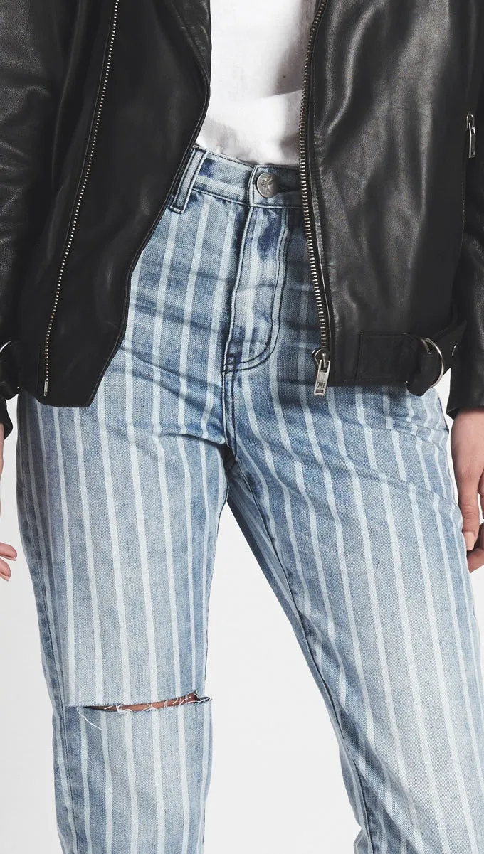 One Teaspoon Legends Denim High Waist Mom Jeans Rocky Stripe