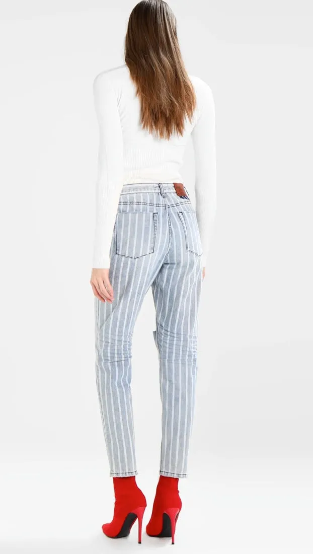 One Teaspoon Legends Denim High Waist Mom Jeans Rocky Stripe