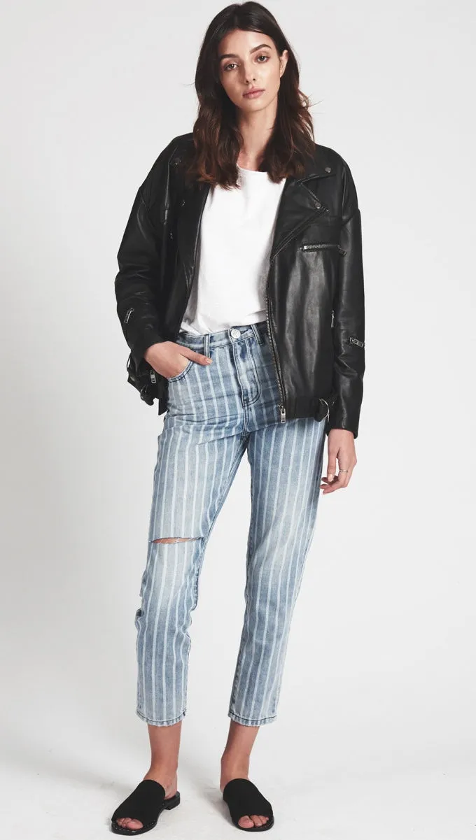 One Teaspoon Legends Denim High Waist Mom Jeans Rocky Stripe