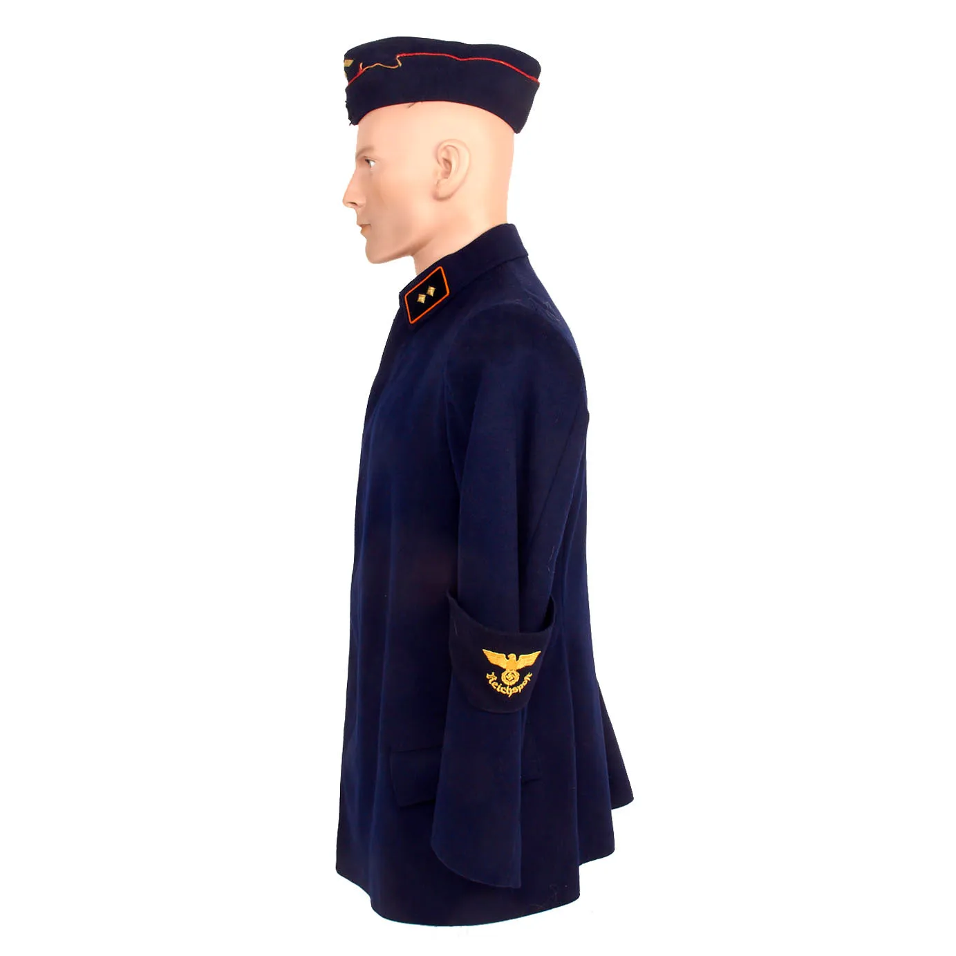 Original German WWII Reichspost Imperial Mail Postschaffner Grouping - Wool Tunic With Armband and Garrison Side Cap