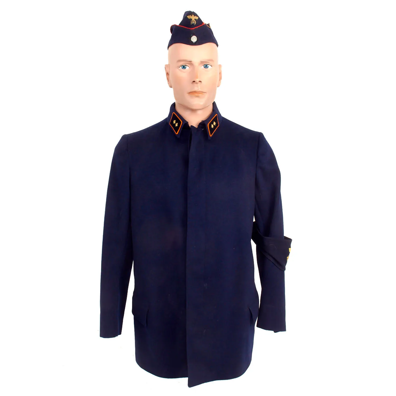 Original German WWII Reichspost Imperial Mail Postschaffner Grouping - Wool Tunic With Armband and Garrison Side Cap