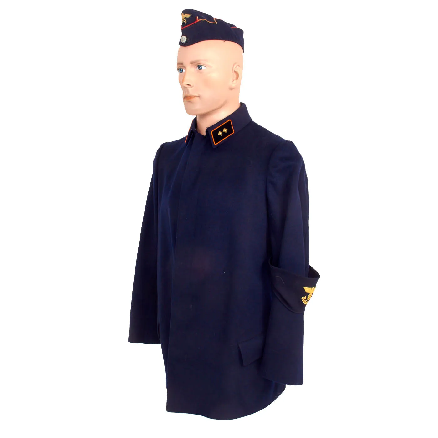 Original German WWII Reichspost Imperial Mail Postschaffner Grouping - Wool Tunic With Armband and Garrison Side Cap