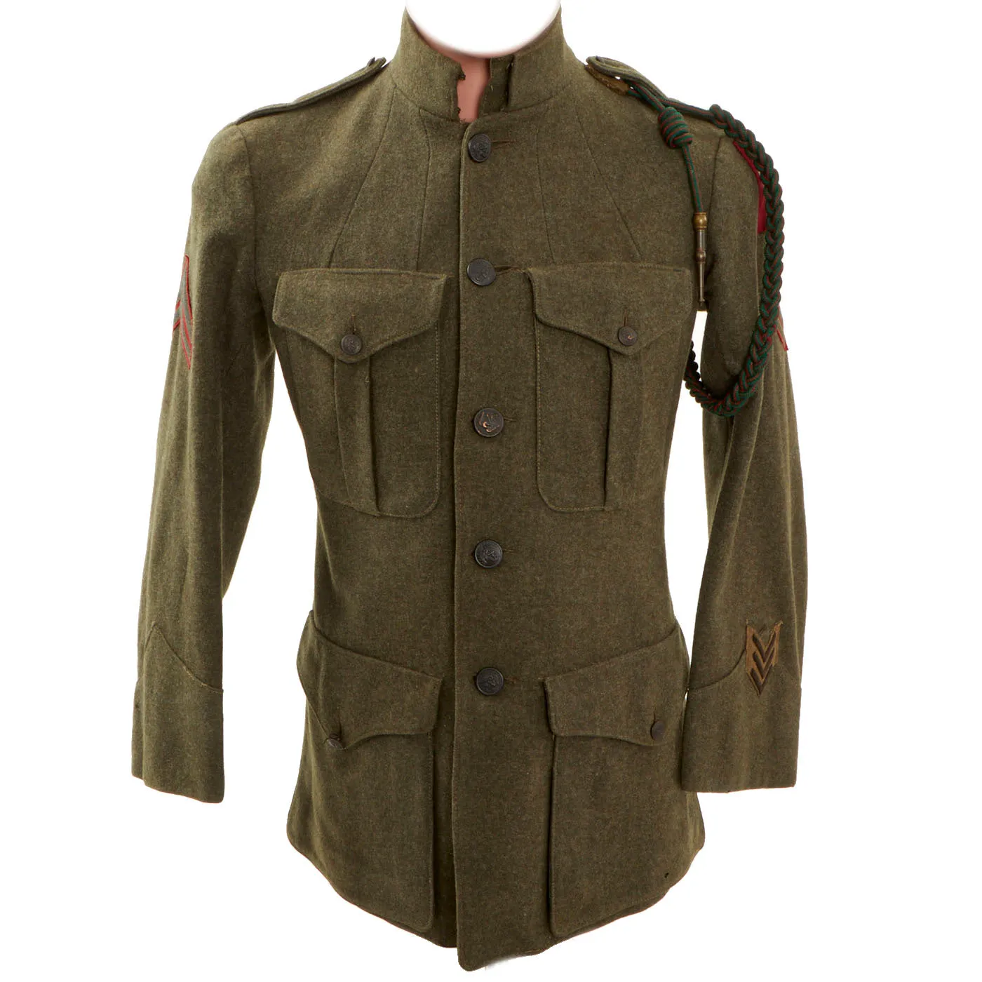 Original U.S. WWI United States Marine Corps 1st Battalion 5th Marine Regiment Patched Service Alphas Coat - Geronimo