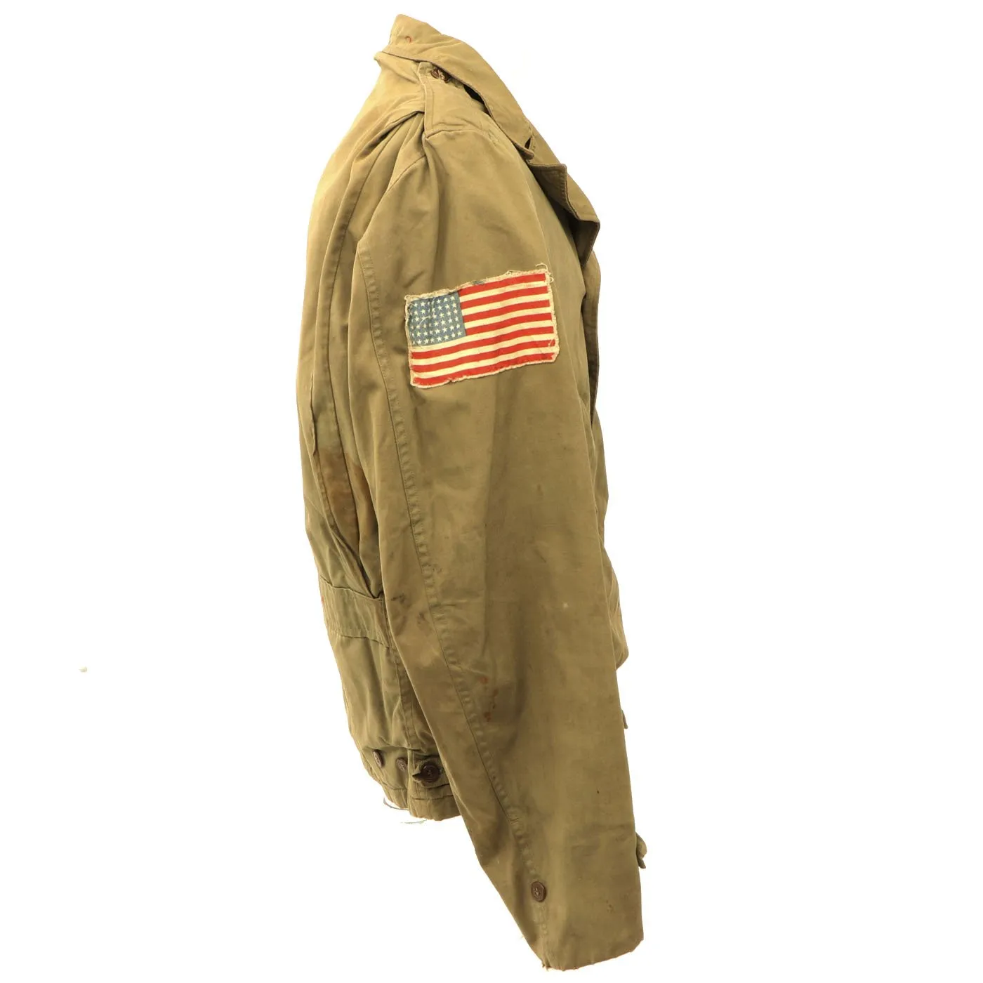 Original U.S. WWII 4th Ranger Battalion M1938 Field Jacket with Scroll and Invasion Flag Patch