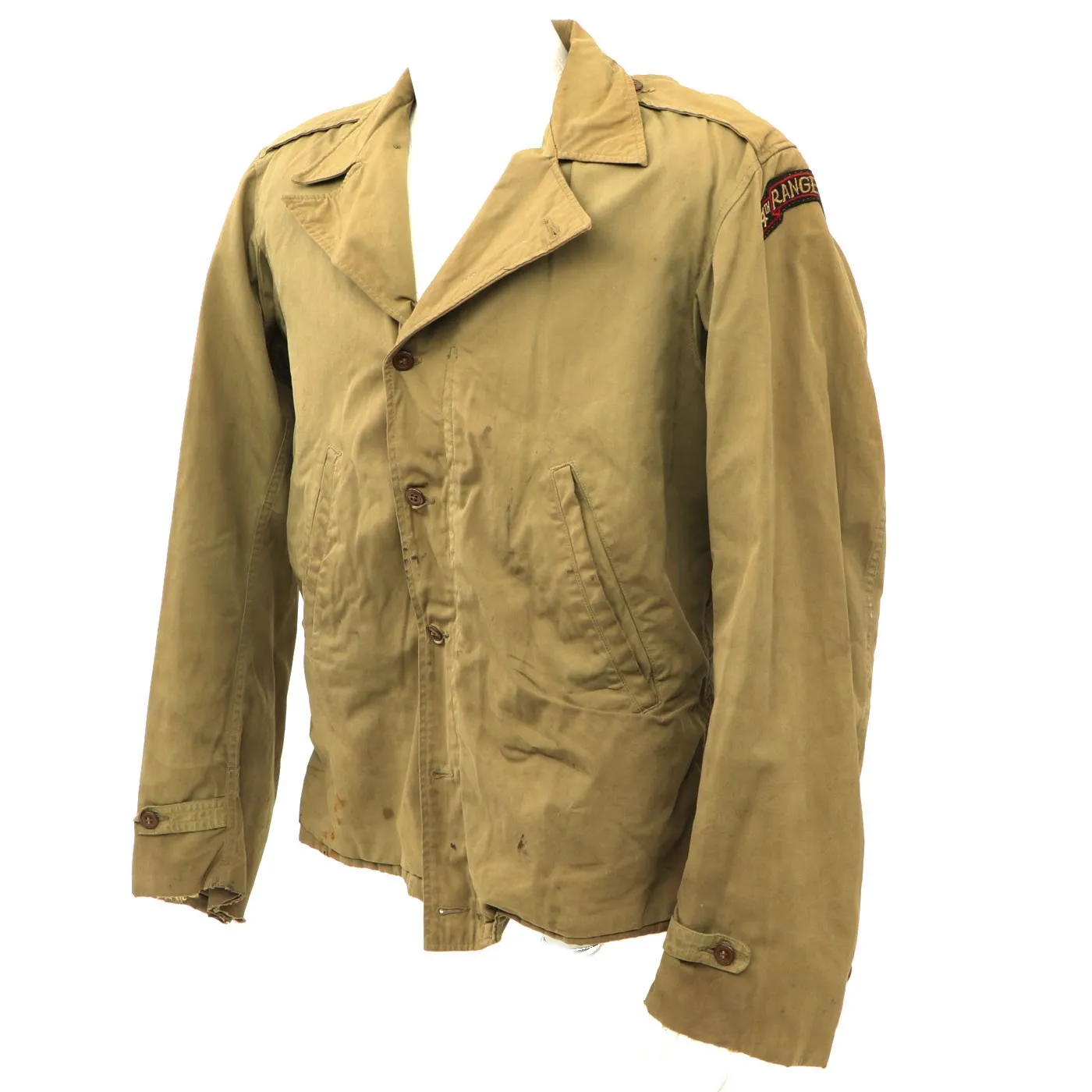 Original U.S. WWII 4th Ranger Battalion M1938 Field Jacket with Scroll and Invasion Flag Patch