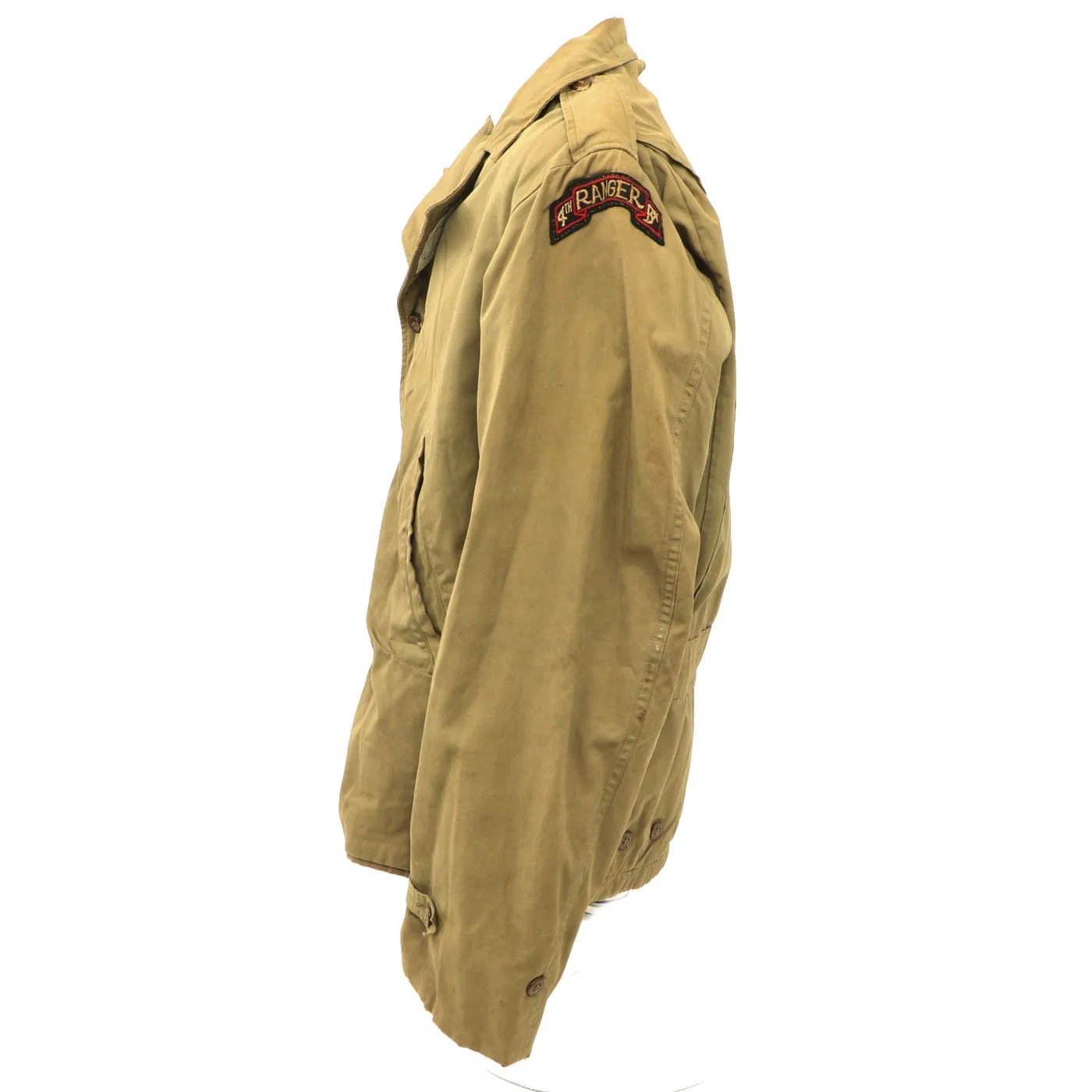 Original U.S. WWII 4th Ranger Battalion M1938 Field Jacket with Scroll and Invasion Flag Patch