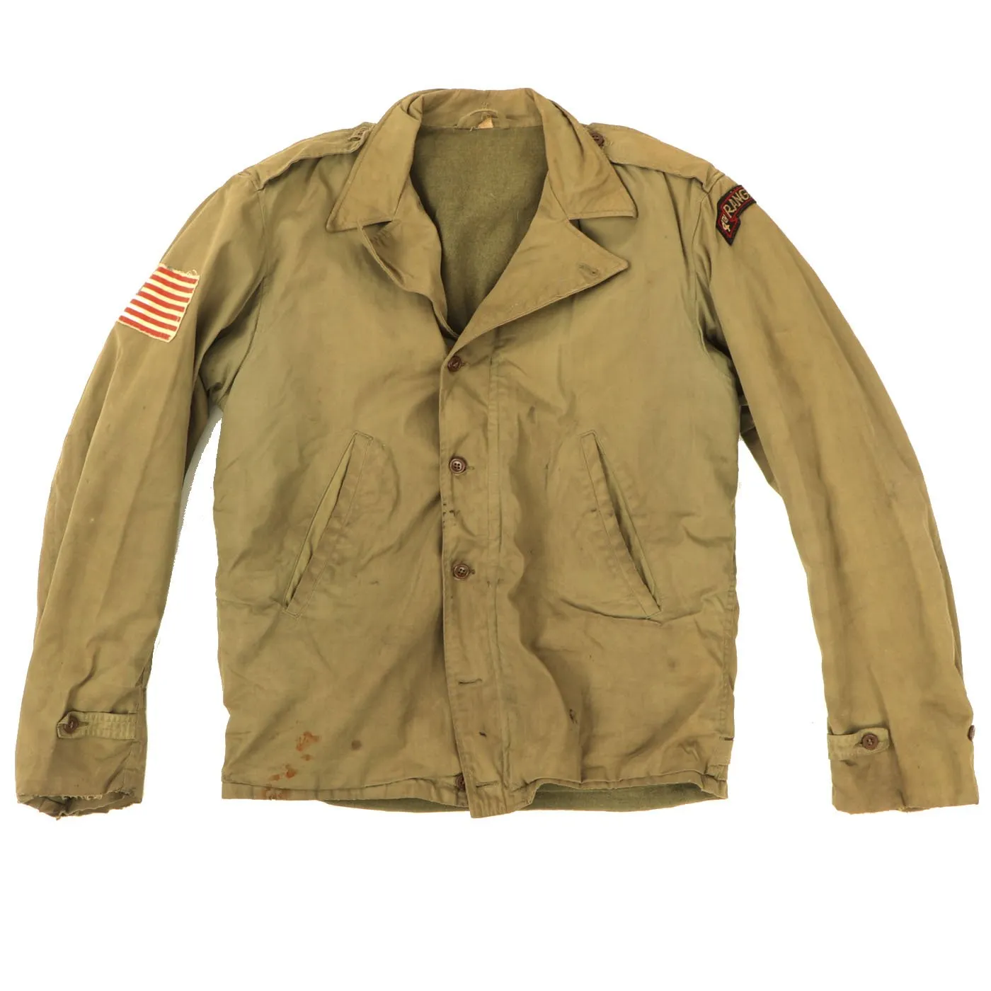 Original U.S. WWII 4th Ranger Battalion M1938 Field Jacket with Scroll and Invasion Flag Patch