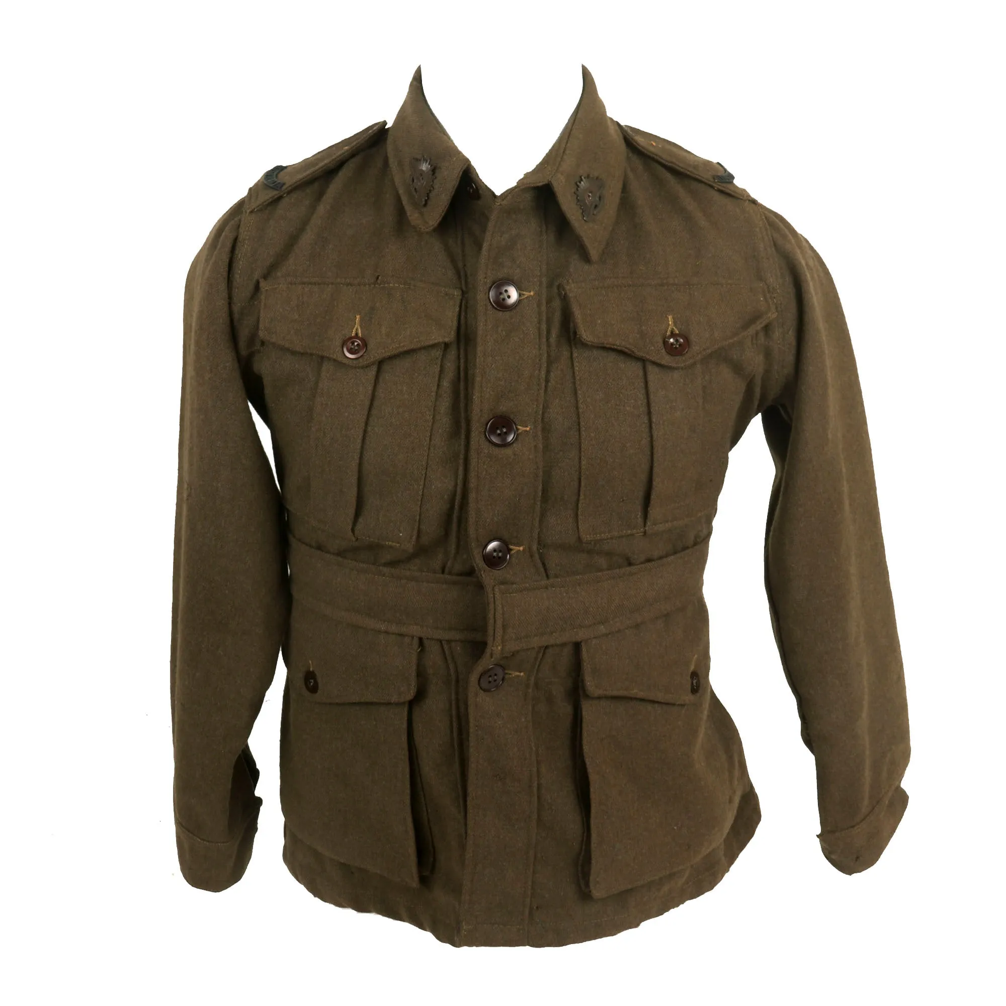 Original WWII Second Australian Imperial Force P-1917 Tunic Dated 1942 with 1945 Dated Wool Greatcoat Both With Insignia - 2 Items