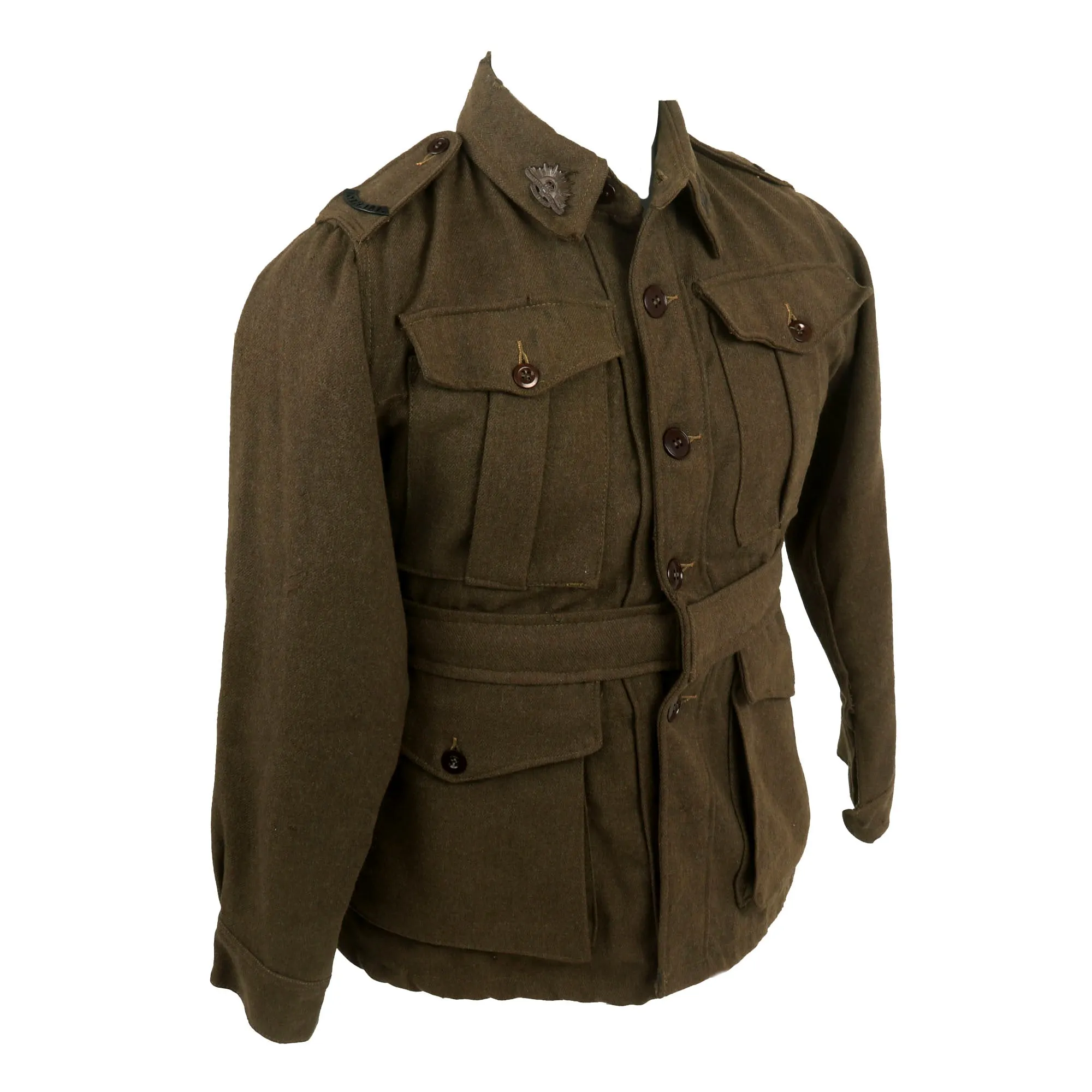 Original WWII Second Australian Imperial Force P-1917 Tunic Dated 1942 with 1945 Dated Wool Greatcoat Both With Insignia - 2 Items