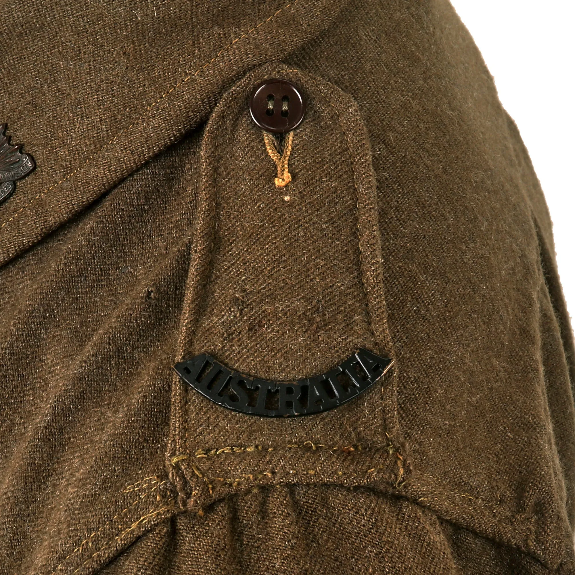 Original WWII Second Australian Imperial Force P-1917 Tunic Dated 1942 with 1945 Dated Wool Greatcoat Both With Insignia - 2 Items