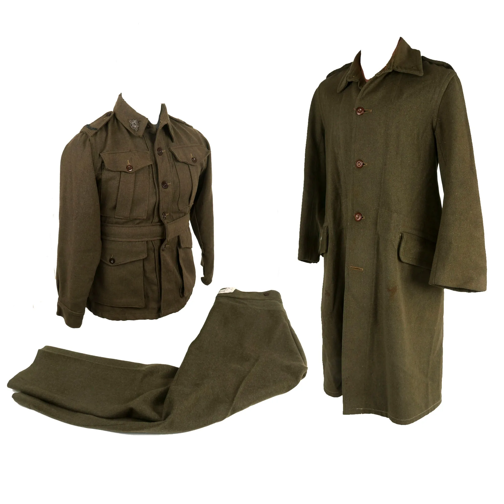 Original WWII Second Australian Imperial Force P-1917 Tunic Dated 1942 with 1945 Dated Wool Greatcoat Both With Insignia - 2 Items