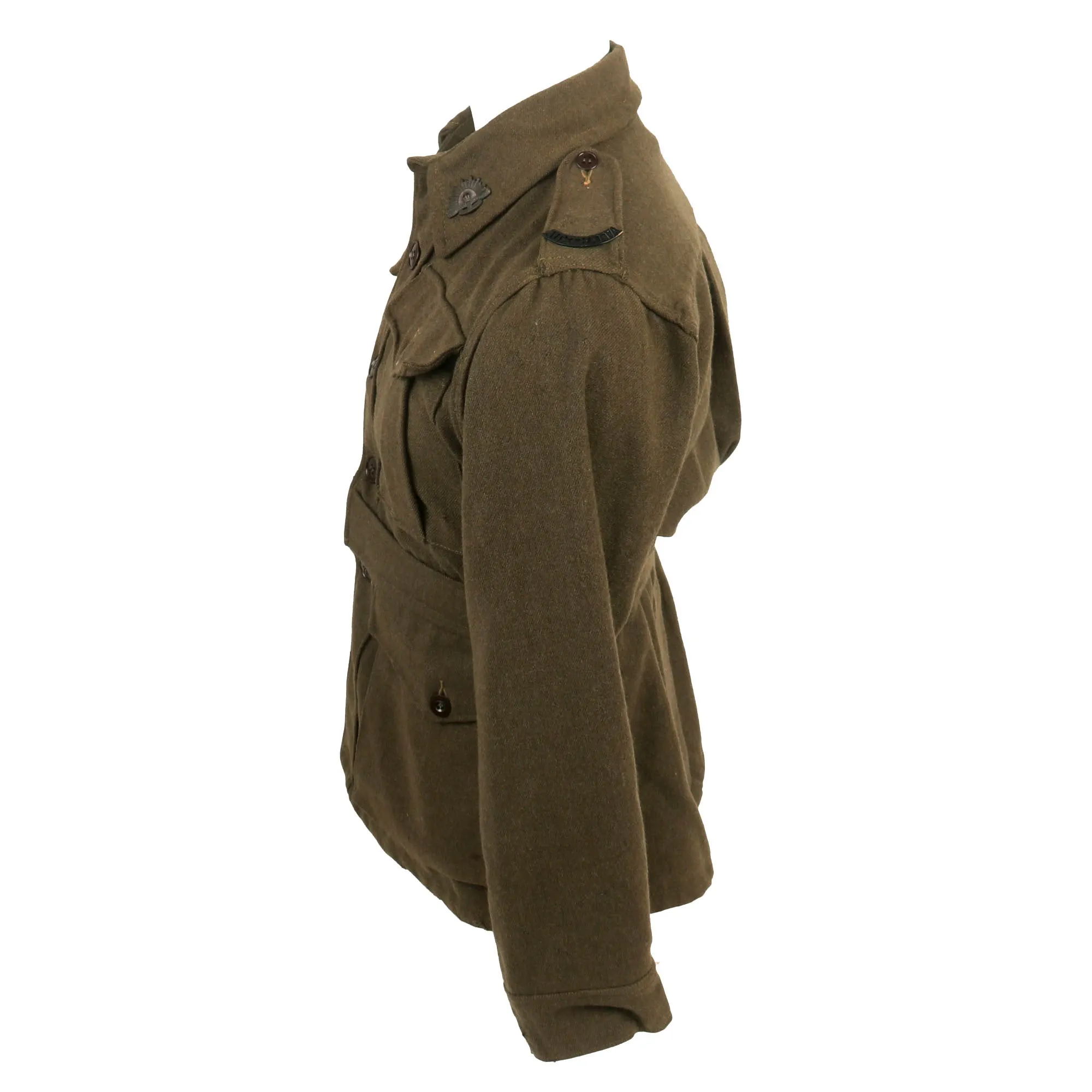 Original WWII Second Australian Imperial Force P-1917 Tunic Dated 1942 with 1945 Dated Wool Greatcoat Both With Insignia - 2 Items