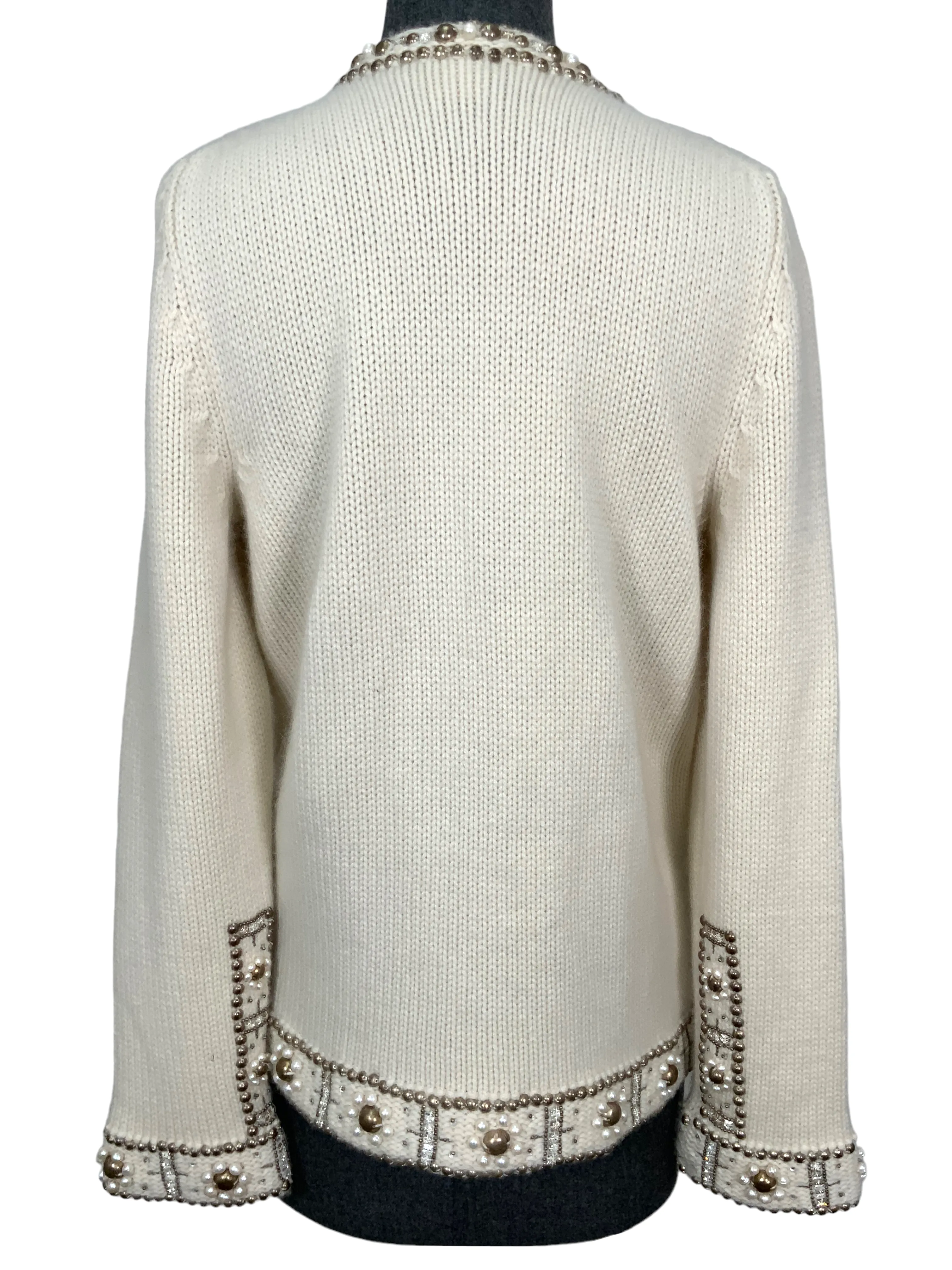 Oscar de la Renta Embellished Cashmere Sweater Size L