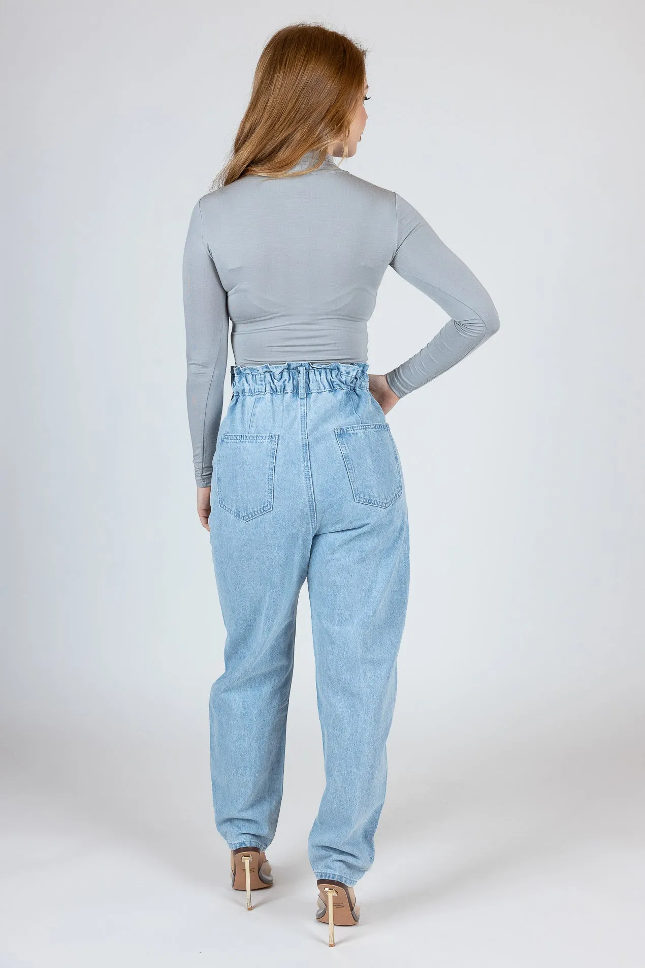 Paper Bag Elastic Waist Jeans