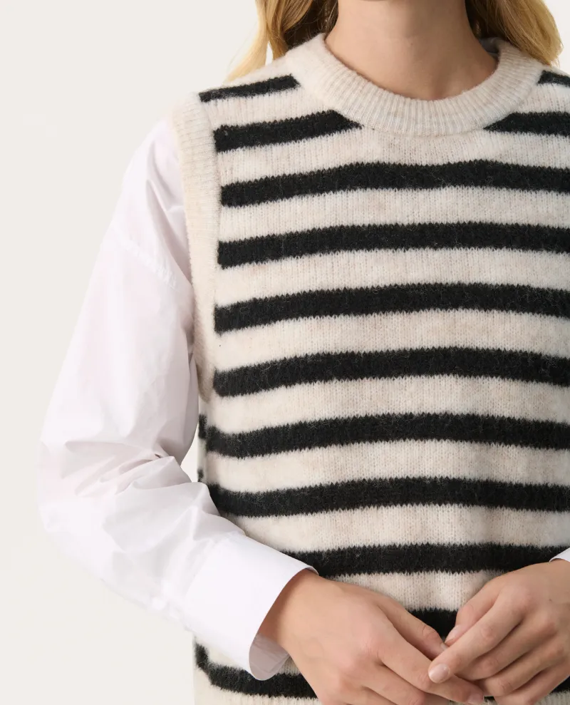 Part Two Emmely Black Stripe Sweater Vest Knit - UK14