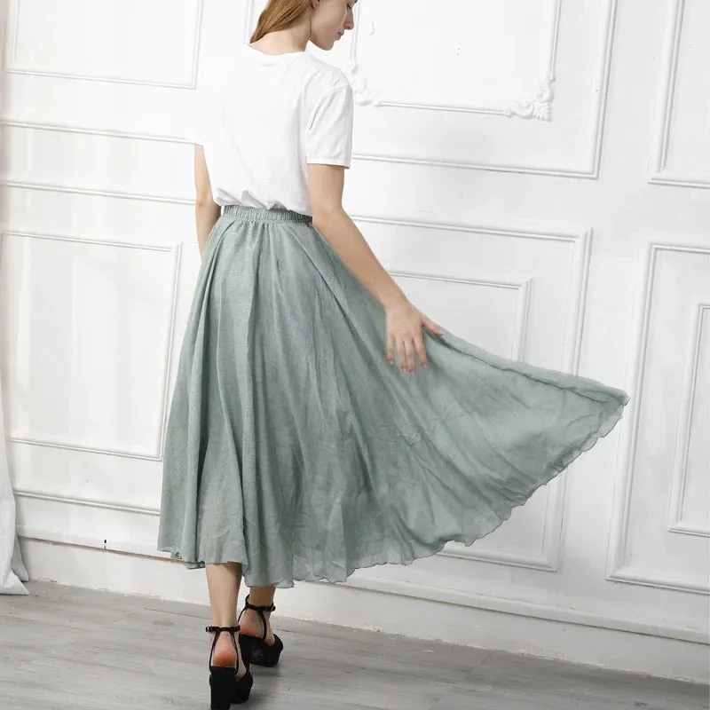 Pastel Color Elastic High Waist Pleated Maxi Skirts