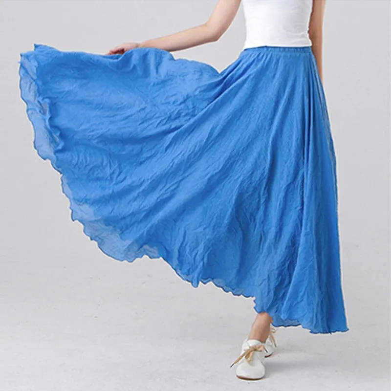 Pastel Color Elastic High Waist Pleated Maxi Skirts