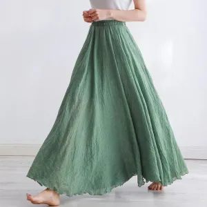 Pastel Color Elastic High Waist Pleated Maxi Skirts