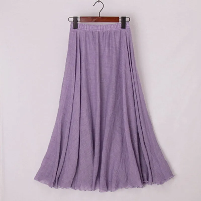 Pastel Color Elastic High Waist Pleated Maxi Skirts