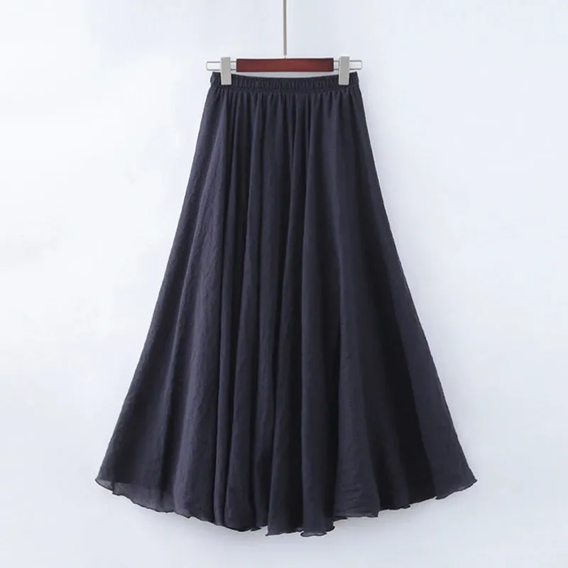 Pastel Color Elastic High Waist Pleated Maxi Skirts