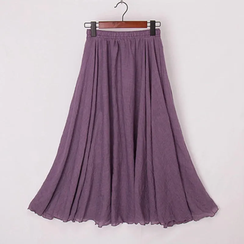 Pastel Color Elastic High Waist Pleated Maxi Skirts