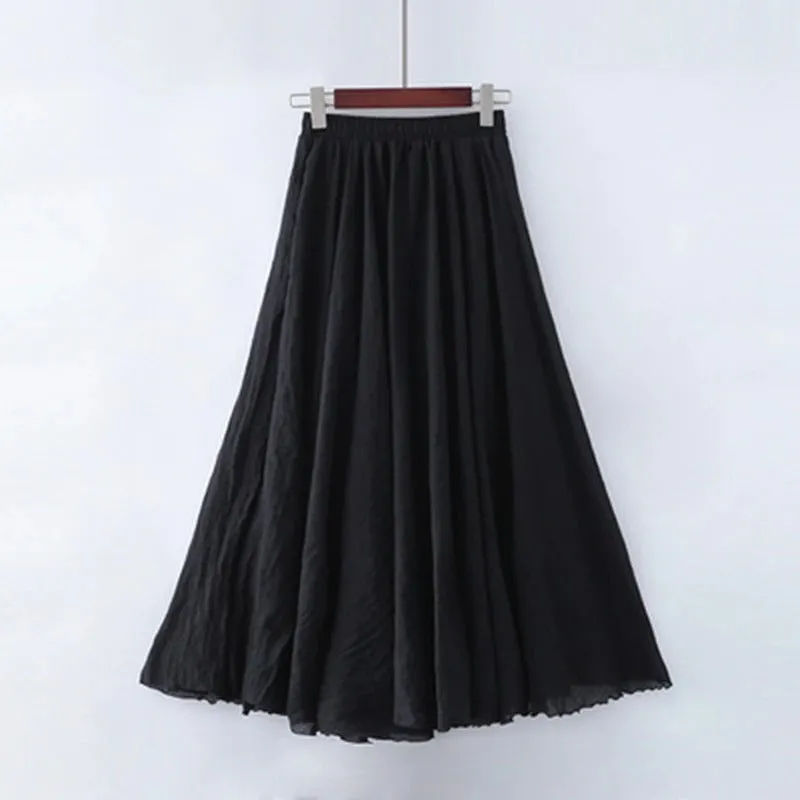 Pastel Color Elastic High Waist Pleated Maxi Skirts