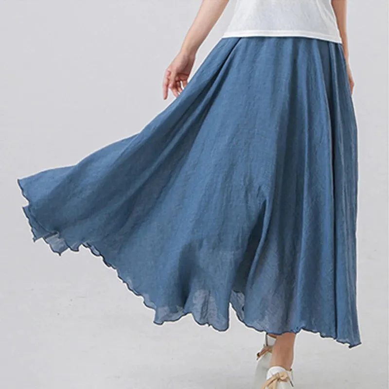 Pastel Color Elastic High Waist Pleated Maxi Skirts