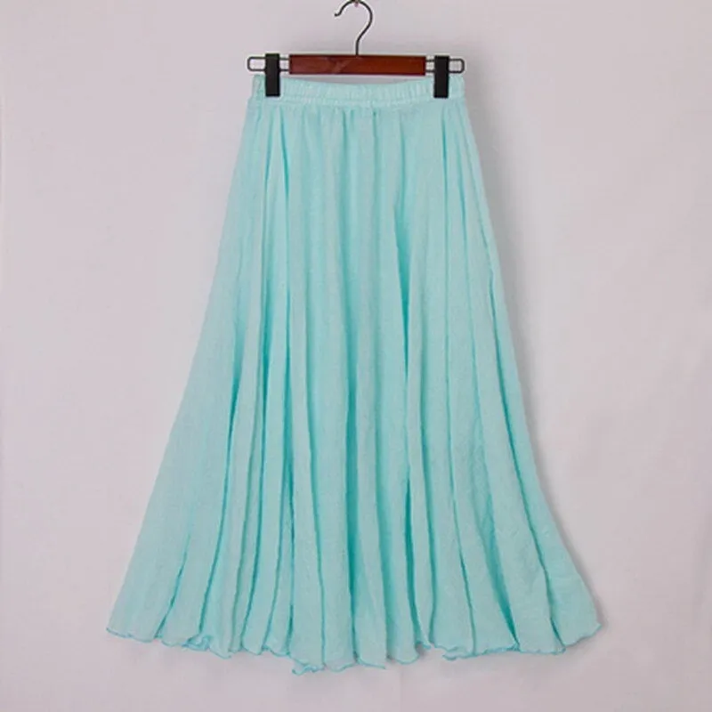 Pastel Color Elastic High Waist Pleated Maxi Skirts