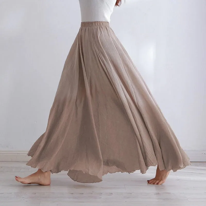 Pastel Color Elastic High Waist Pleated Maxi Skirts