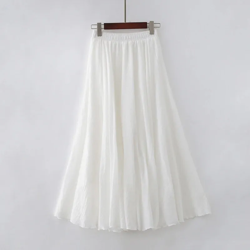 Pastel Color Elastic High Waist Pleated Maxi Skirts