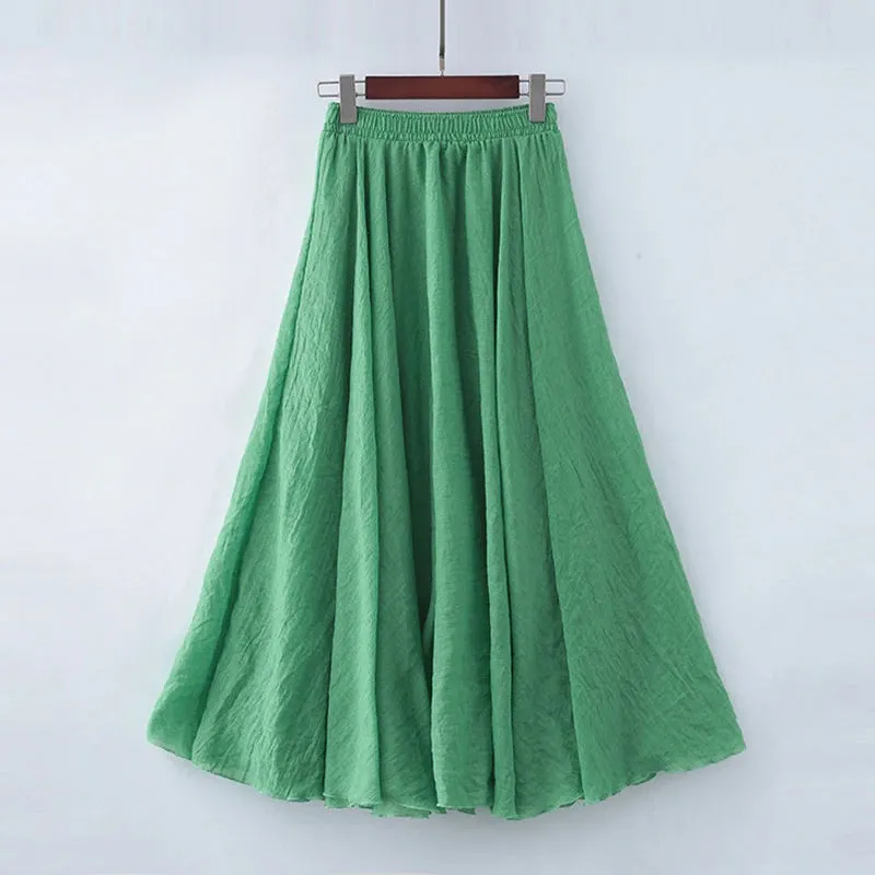 Pastel Color Elastic High Waist Pleated Maxi Skirts